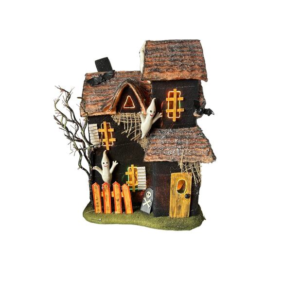 Vintage Department 56 Fiber Optic Haunted House Ghost Bats Lights Up Working - Picture 9 of 12